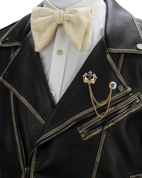 AN KINGPiiN Men's Golden Crown with Blue Stone and Hanging Chain Brooch Lapel Pin...
