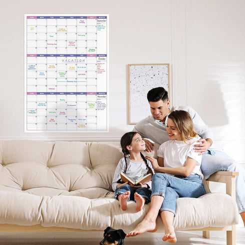 BooQool Large Dry Erase Calendar for Wall - Undated 3 Month Calendar, 27.7'' x 40'', Erasable & Reusable Laminated White Board with 8 Round Sticke...