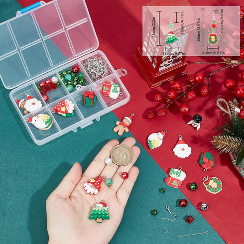 SUNNYCLUE 1 Box DIY 8 Pairs Christmas Charms Resin Xmas Gingerbread Man Charm Earrings Making Starter Kit Santa Claus Bear Flat Back Charm Love He...