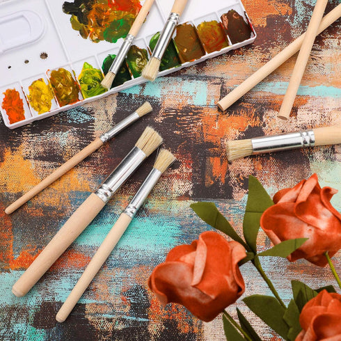 Wooden Stencil Brushes Natural Stencil Bristle Brushes Dome Art Painting Brushes Wood Paint Template Brush for Acrylic Oil Watercolor Art Painting...