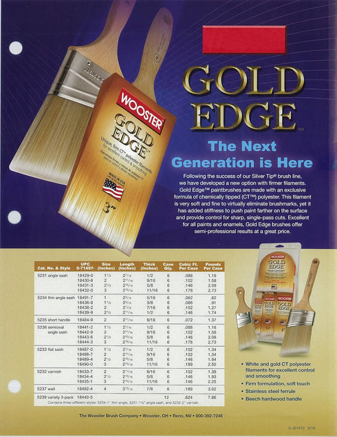 Wooster 5231-2 1/2 Series 5231 2-1/2" Edge Angle Brush, 2 1/2 Inch, White,Gold...