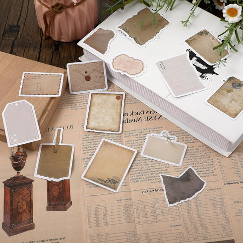 80 Pcs Vintage Scrapbook Paper Stickers, Retro Label Stickers for scrapbooking, Aged Writing Paper Stickers Aesthetic Junk Journal Supplies Aesthe...