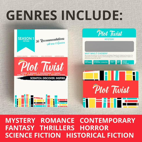 Plot Twist: 36 Book Recommendation Scratch Off Cards across 8 Unique Fictional Genres. Gift for Couples, Book Lovers, Readers, Book Clubs....