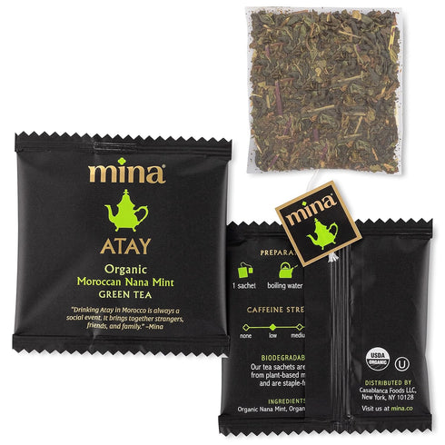 Mina Atay Moroccan Nana Mint Organic Green Tea, 15 Biodegradable Sachets - Refreshing Moroccan Mint Green Tea Bags, Moroccan Mint Tea Bags, Low in...