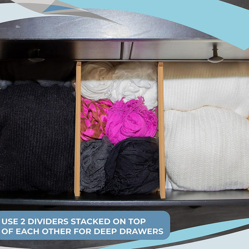 Adjustable Bamboo Drawer Dividers, Large 17"-22", Expandable Long Drawer Organizers and Separators for the Kitchen, Dresser, Bedroom, Bathroom, Of...