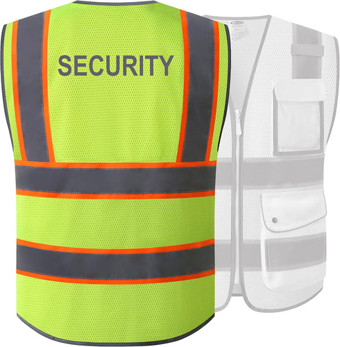 JKSafety 9 Pockets Security Hi-Vis Reflective Safety Vest | HQ Mesh Lite Neon Yellow Body Color Orange Trimming | ANSI/ISEA Compliance (JK100 SEC ...