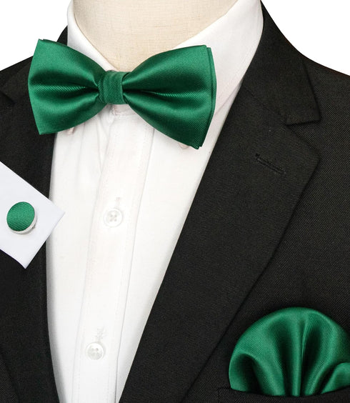 JEMYGINS Mens Solid Color Pre-tied Bow Tie and Pocket Square Cufflink Set...