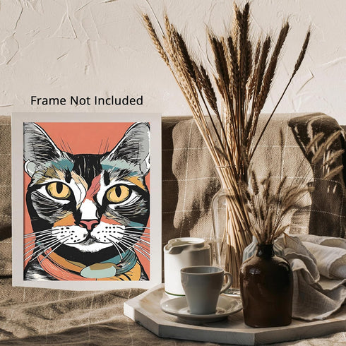 Posterizer 1 pcs- Abstract portrait of a cat with yellow eyes-Art for Animal Lovers-Abstract & Modern Art- Gift for Men Women Teens-Decor for Hom...