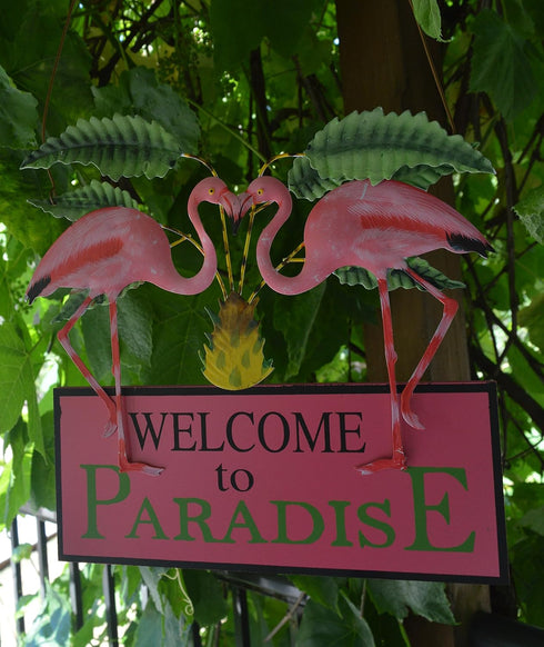 Sunset Vista Designs Kathy Hatch Pretty in Pink Flamingo Welcome to Paradise Sign, 14 by 10-Inch...