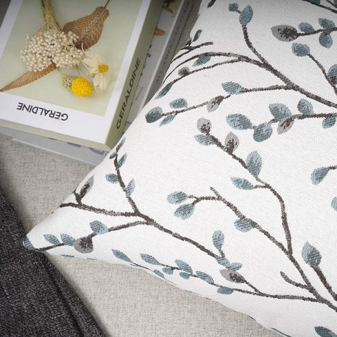 YOUR SMILE Classical Embroidery Jacquard Teal Leaf Pattern Square Decorative Throw Pillow Case Cushion Cover 18x18 inch...