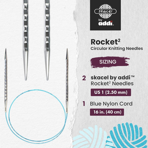skacel by addi Circular Knitting Needles, 16 Inch (40 cm) Rocket 2 (Squared) Plated Brass Knitting Needle Pair with Nylon Cord, 2.5 mm (US Size 1)...