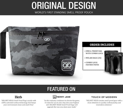 HELMET HEAD Smell Proof Bag with Lock, Secure Lock Bag for Roomy Odor Proof Storage, Premium Military Spec Fabric Smell Proof Bags with Durable Zi...