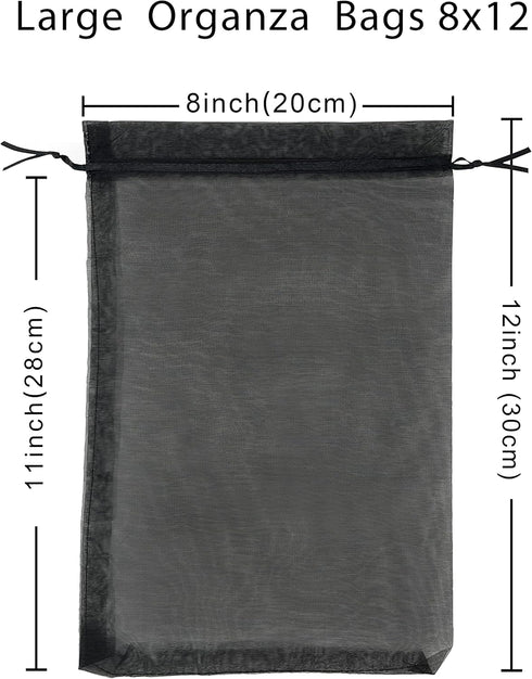 50pcs Sheer Black Organza Gift Bags 8X12 inch Large Mesh Bags Drawstring Jewelry Pouch for Wedding Party Favor Halloween Goodie Candy Treat Bags...