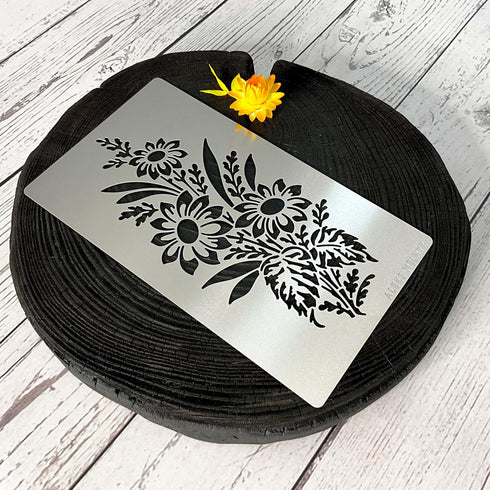 Aleks Melnyk No.273 Metal Stencil, Sunflower in a bouquet with wildflowers, Leaf Blossom, Small Stencil, 1 PC, Template for Wood Burning, Engravin...