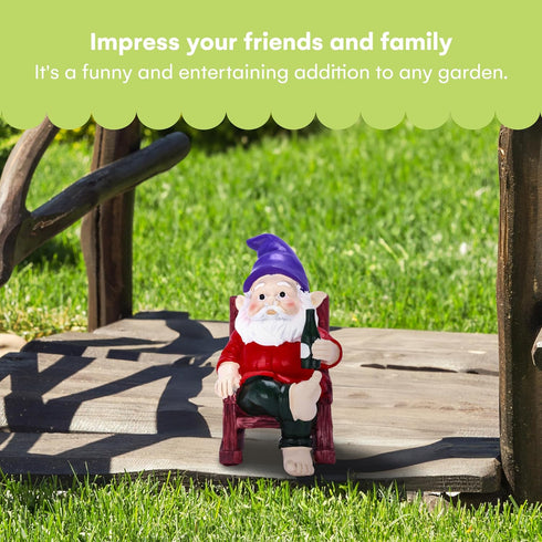 Noa Store Gnomes Outdoor Decorations - Funny Garden Gnome Figurine on a Rocking Chair Holding a Drink - Statue for Lawn, Outdoor, Bathroom Decor -...