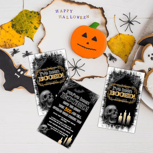 Halloween Party Game - You've Been Booed, I've Been Booed! Game Kit - Double-Sided Skull and Candles Theme, Halloween Party Decorations & Activiti...