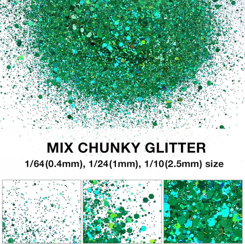 TORC 4 OZ Emerald Green Holographic Glitter 4 Ounce Mix Chunky Glitter Bulk for Resin Craft Cosmetic Art Festival Decoration St. Patrick's Day Dec...