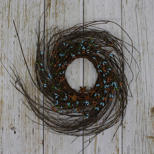 CVHOMEDECO. Primitives Rustic Pip Berries and Twig with Rusty Barn Stars Wreath, 10-Inch, Country Mix...