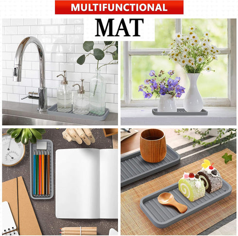 ZAPPOWARE Silicone Kitchen Sink Caddy Sponge Holder 9x3.5 (2-pack) Gray - Bathroom Vanity Tray Organizer, Kitchen Soap Tray for Dish Scrubber, Soa...