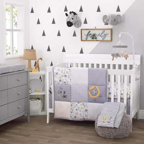Little Love By Nojo Roarsome Lion, Grey, Yellow, White "I'M Roar Some" Photo Op Fitted Crib Sheet, Yellow, Grey, White, Charcoal...