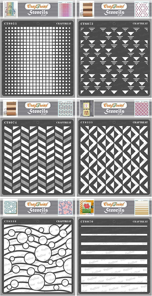 CrafTreat Geometric Stencils for Painting on Wood, Wall, Tile, Canvas, Paper, Fabric and Floor - Geometric Designs Bundle - 6 Pcs - 6x6 Inches Eac...