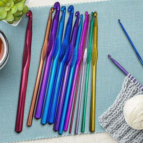Aluminum Knitting Needles Crochet Hook Set - 14Pcs Clover Crochet Hooks Sets Crochet Needles for Crocheting Yarn - 2-10mm Ergonomic Crochet Hook S...