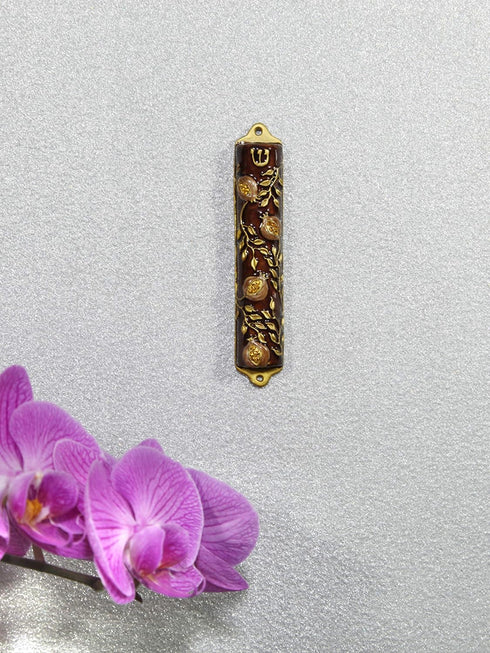 Bless This House Mezuzah Case - Pomegranate Tree Design Judaica, Door Mezuza Case 4"...