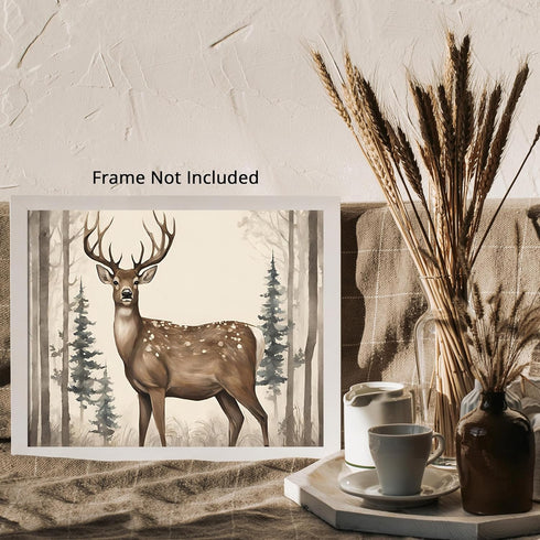 Posterizer 1 pcs- A deer in a foggy jungle with tall trees-Art for Animal Lovers-Landscape & Nature Art- Gift for Men Women Teens-Living Room Bed...