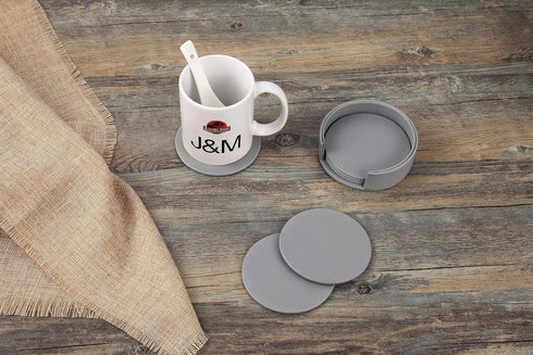 6 Pieces Grey Coasters, Coasters for Drinks with a Holder Cup Mat Pad Protect Furniture from Coffee or Tea Marks(Grey, Round)...