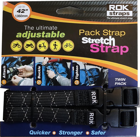 ROK Straps ROK-10358 Black/Reflective 12" - 42" Pack Adjustable Stretch Strap...