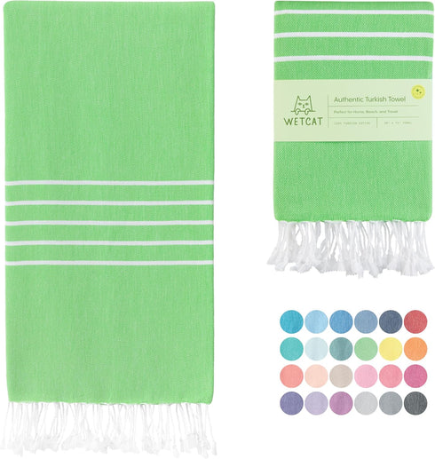 WETCAT Turkish Beach Towel Oversized (38"x71") 100% Turkish Cotton, Made in Turkey - Sand Free, Extra Large, Ultra Soft, Quick Drying, Compact & L...