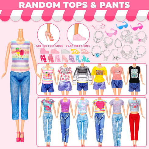 46 Pcs Doll Clothes and Accessories Kit, Including 2 Princess Gowns 4 Fashion Dresses 2 Tops 2 Pants 2 Bikini Swimsuits 10 Shoes 10 hangers 15 Jew...
