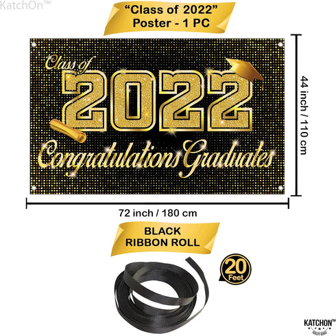 Class of 2022 Congratulations Graduate Banner -72x44 Inch Graduation Banner | Congratulations Banner Black and Gold Graduation Decorations 2022 | ...