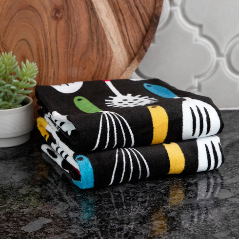 T-FAL Fiber Reactive Print Kitchen Towels: Highly Absorbent, Super Soft - 100% Cotton, 16"x28" Dish Towels for Cleaning & Drying Dishes, Pans, Gla...