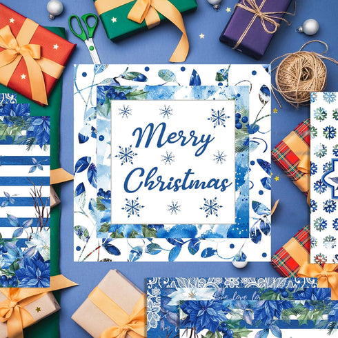 Christmas Blue Bird Scrapbook Paper Pad,24 Pcs Blue Bird Pattern Double-Sided Decopodge Paper,Cardstock Paper for Scrapbooking DIY Decorative Back...