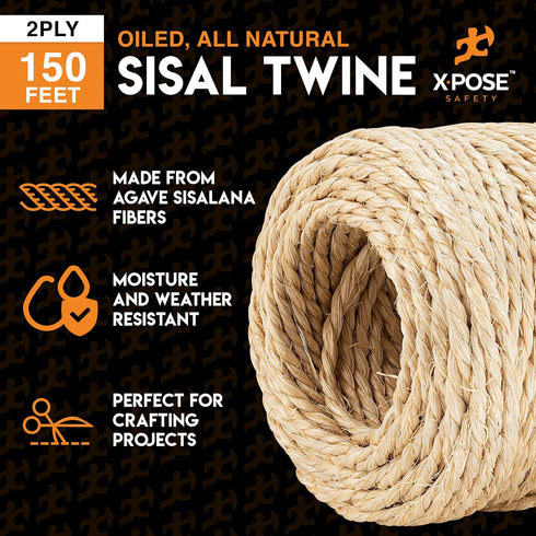 Sisal Twine - 2 Ply 150 Ft Thin Natural Fiber Rope on Spool - Rope Cat Scratching Post, Rope for Cat Scratcher, Cat Tree Replacement Parts, Pet To...
