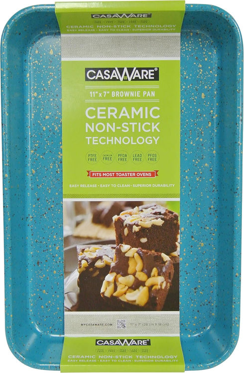 casaWare Toaster Oven Baking Pan 7 x 11-inch Ceramic Coated Non-Stick (Blue Granite)...