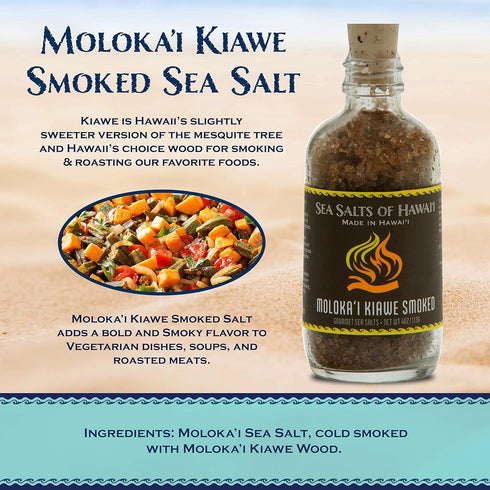 Sea Salts of Hawaii Molokai Kiawe Mesquite Smoked Hawaiian Sea Salt, 4 Ounce Bottle - Made in Hawaii...