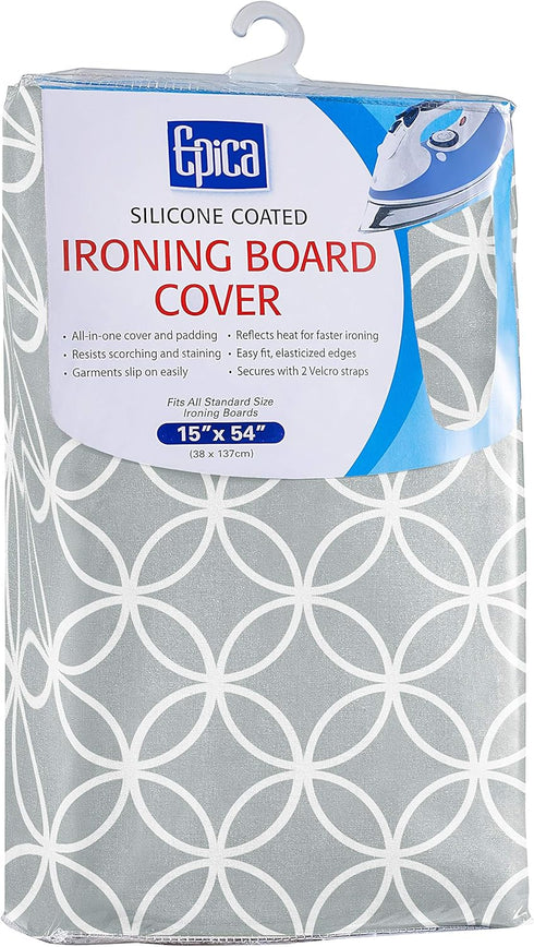 EPICA Silicone Coated Ironing Board Cover- Resists Scorching and Staining - 15" x54 (Grey Circles)...