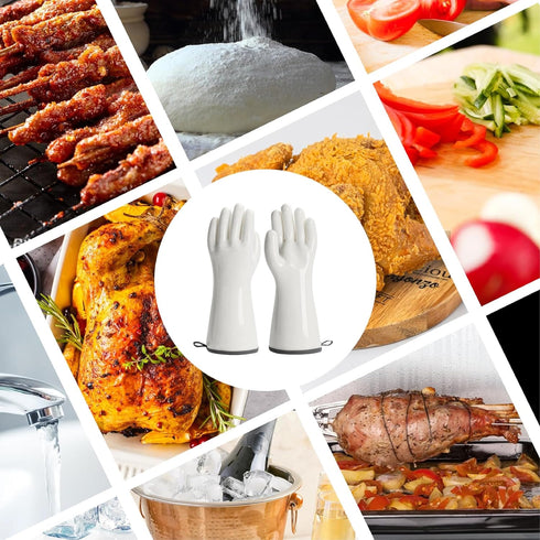 Silicone Gloves Heat Resistant Oven Gloves Barbecue Gloves PPE Reusable Dishwashing Cleaning Gloves Waterproof Cotton Lined Mitts Kitchen Gloves f...