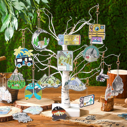 Siifert 20 Pcs Camping Diamond Painting Keychain Kits with Tools 5D DIY Diamond Art Pendants Cute Hanging Camping Drill Diamond Painting Key Chain...