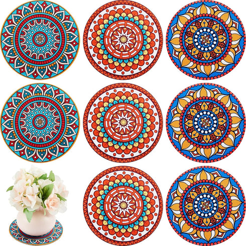 6 Pcs Boho Plant Pot Mat Absorbent Non Slip Pot Plant Pad Round Plant Coaster Mat Gardening Indoor Outdoor Flower Plant Protect Mat for Table Desk...
