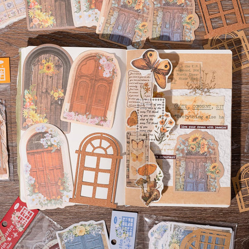 JOYCHOIC Aesthetic Scrapbook Paper, 90Pcs Vintage Garden Door Junk Journal Journaling Scrapbooking Supplies, Materials Bullet Kit Art Album Planne...