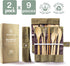 Greenzla Double Pack Bamboo Utensils Set with Bonus Toothbrush Pair, Straw, Spoon, Fork, Knife, Teaspoon, Chopsticks, Brush & Duo Storage Bags - R...