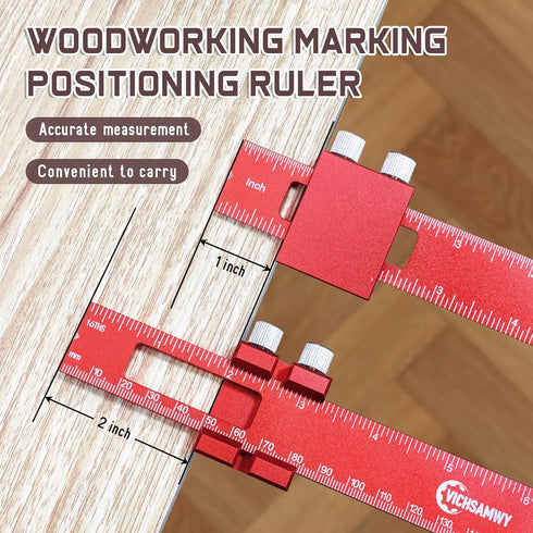 Woodworking Ruler, Precision Pocket Rulers, VICHSAMWY Scribing Ruler 12, 8, 6 Inch Metal Slide Stop Marking Ruler Metric Inch, Square Ruler Adjust...