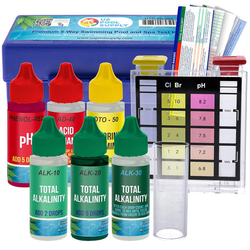 U.S. Pool Supply Premium 5-Way Swimming Pool & Spa Test Kit - Tests Water for pH, Chlorine, Bromine, Alkalinity and Acid Demand - Maintain Properl...