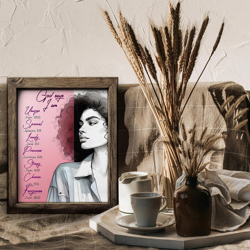 Posterizer 1 pcs-God says i'm strong and unique-Bible verse-Religious Posters-Inspirational Women's Art-Gifts for Christians-Decor for Home & Offi...