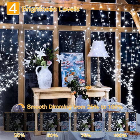 Ollny Curtain Lights 6.6x6.6ft, 200 LED White String Lights with Remote 8 Modes Dimmable Timer, USB Power Fairy Light for Bedroom Backdrop Indoor ...