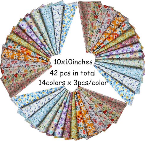 42-10" Quilting Cotton Fabric Bundles Printed Floral Craft Fabric Precut 100% Cotton Layer Cake Fabrics Quilting Squares for Any DIY Sewing Crafts...
