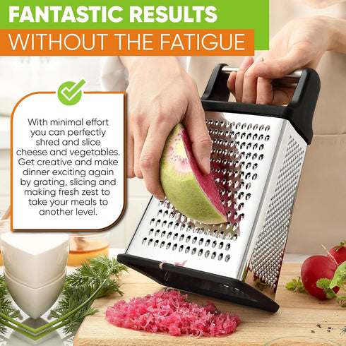 Spring Chef Professional Cheese Grater - Stainless Steel, XL Size, 4 Sides - Perfect Box Grater for Parmesan Cheese, Vegetables, Ginger - Dishwash...